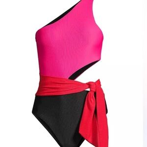 Beach Riot Vibrant Red and Classic Black suit with attached red tie belt